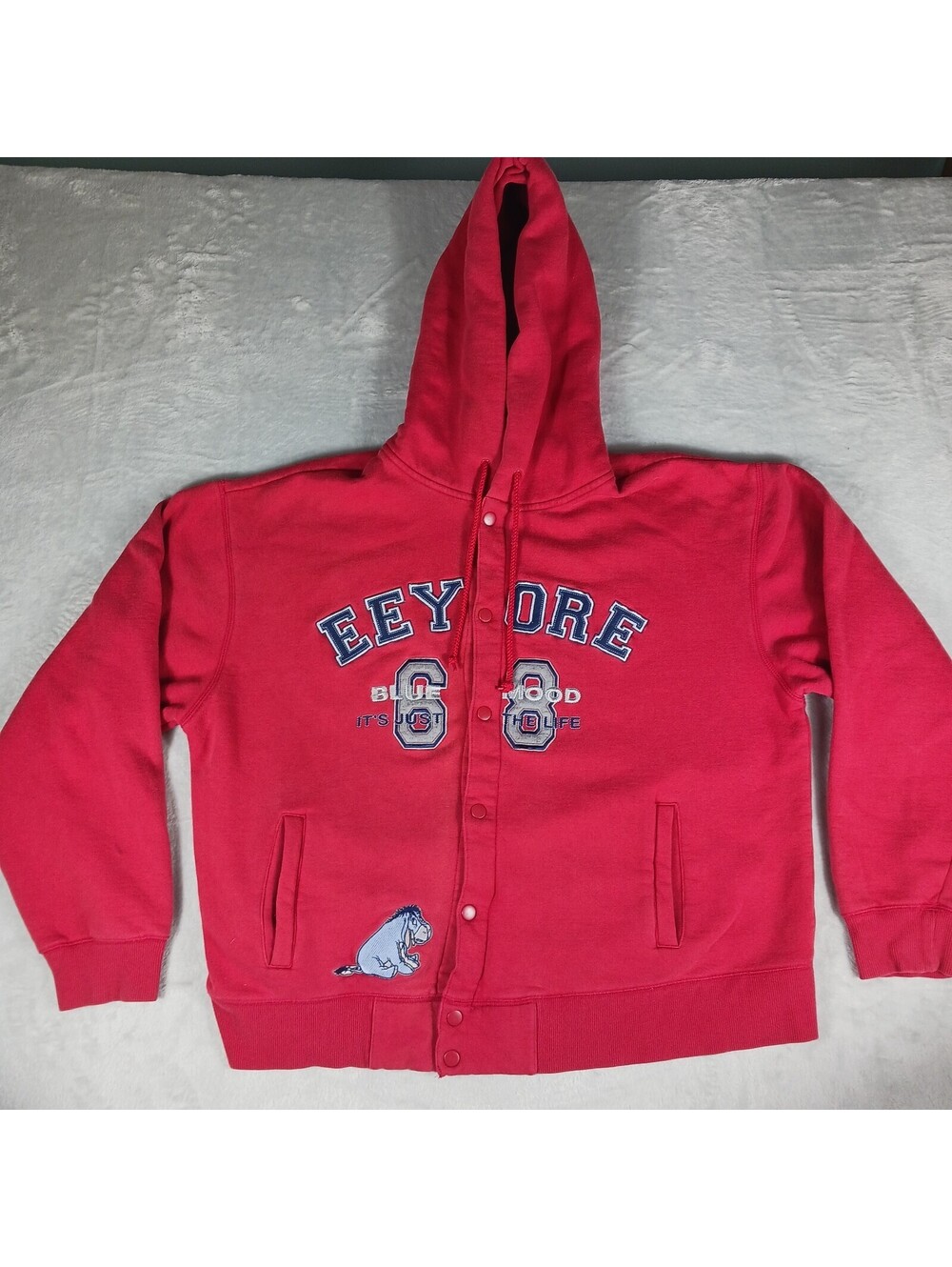 Vintage Y2K Disney Store Winnie the Pooh Eeyore Button Up Red Hoodie Adult Large